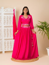 KcPc New Chinon Silk Bollywood White beads workindo western Dress MUL