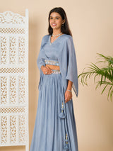 KcPc New Latest Georgette Fabric Cutdana kashida work indo western Dress MUL