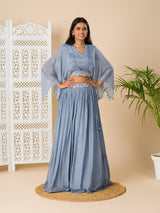 KcPc New Latest Georgette Fabric Cutdana kashida work indo western Dress MUL