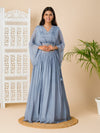 KcPc New Latest Georgette Fabric Cutdana kashida work indo western Dress MUL