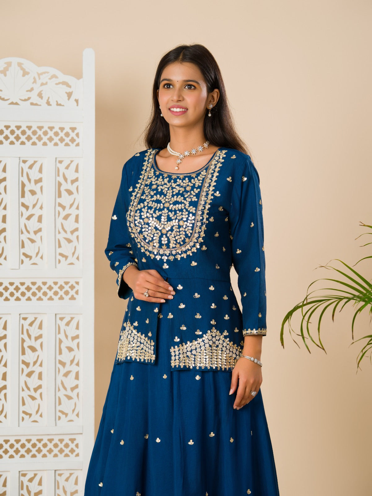 KcPc New Chinon Silk Bollywood Gotapatti workindo western Dress MUL