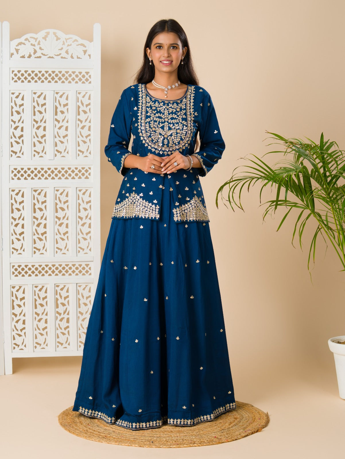 KcPc New Chinon Silk Bollywood Gotapatti workindo western Dress MUL