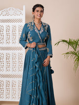 KcPc New H O silk Crop Top Style With Kashida Cutdana Work indo western Dress MUL