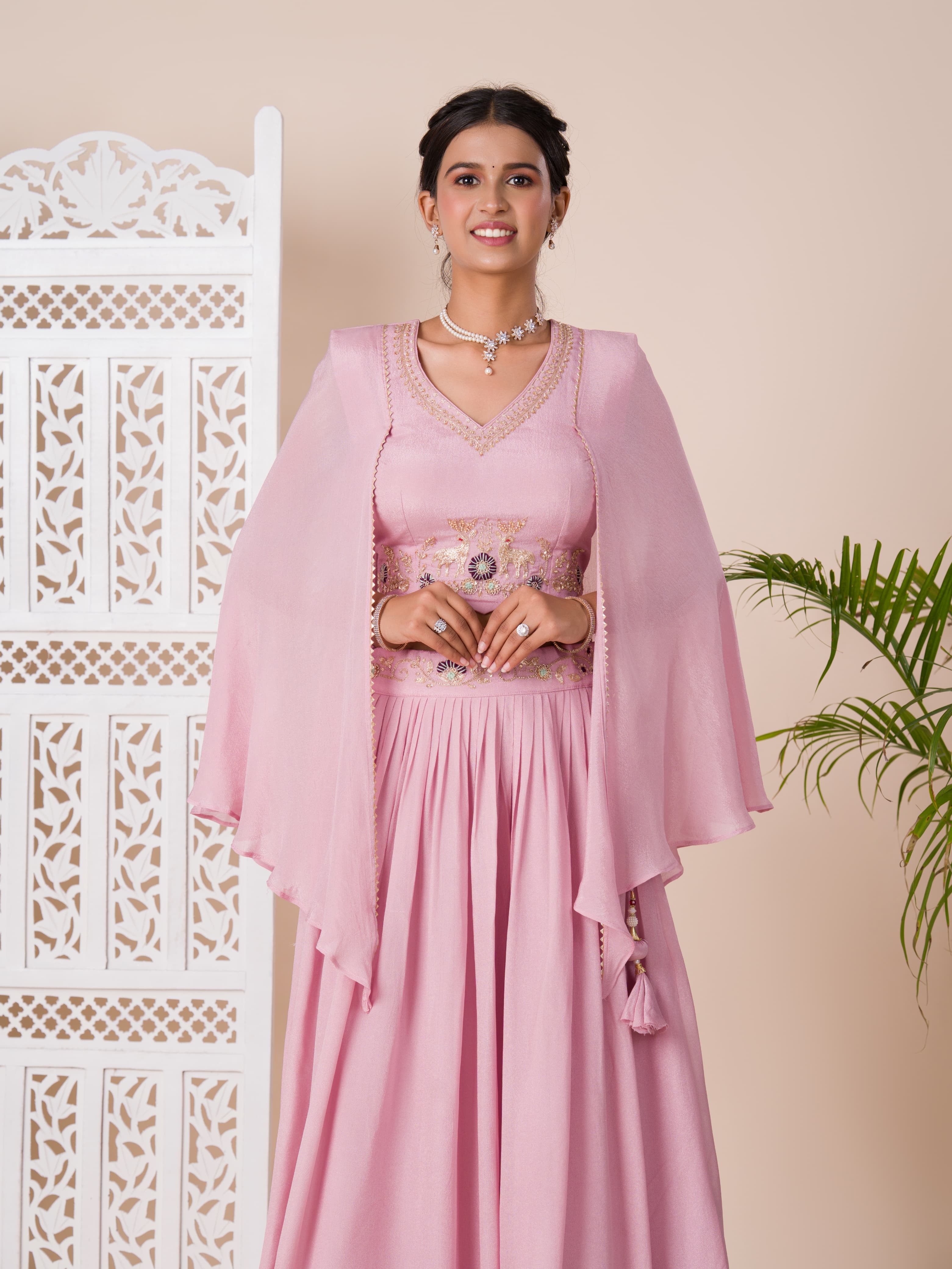 KcPc New Crap Silk Bollywood Cutdana kashida work indo western Dress MUL