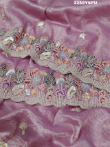 A purple tissue silk saree with Bollywood-style sequence embroidery work, suitable for traditional and party wear.