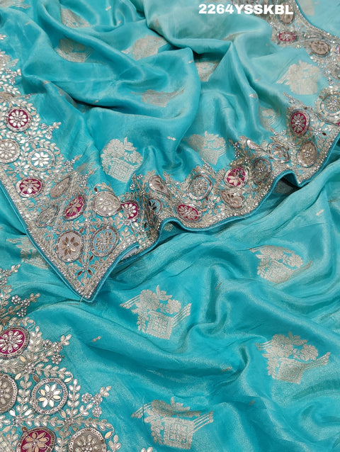 KcPc New Latest  Banarasi silk Traditional Sequence embroidery mirror work Saree PAL