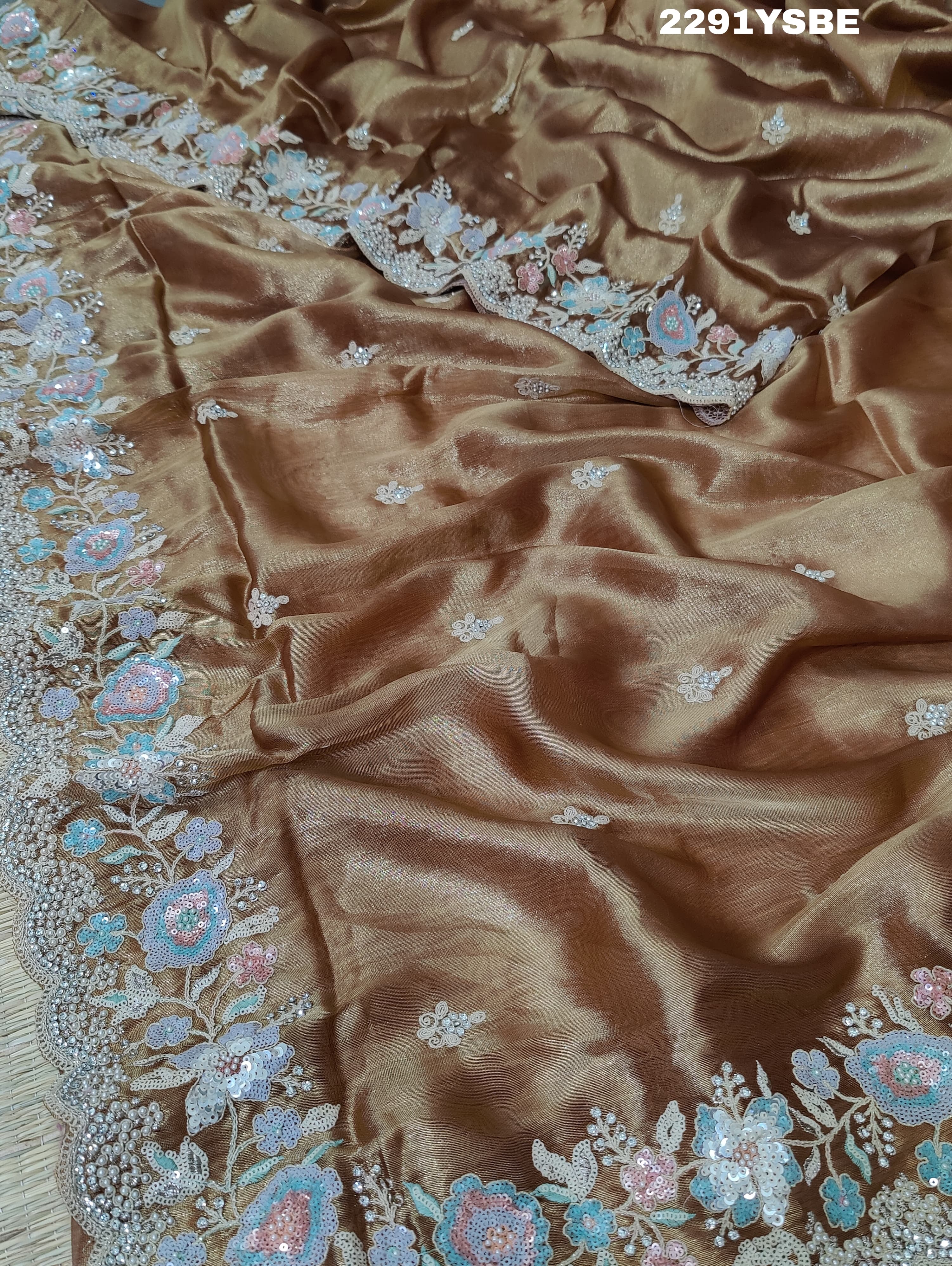 KcPc New Tussar tissue silk Traditional Sequence Tari work Saree PAL