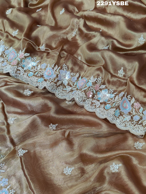 KcPc New Tussar tissue silk Traditional Sequence Tari work Saree PAL