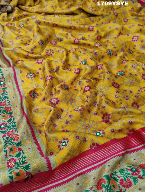 KcPc New Beautiful Cotton silk Patola style With Mirror Work Saree SWA