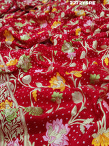 A red and gold Georgette saree with Meenakari weaving pattern 