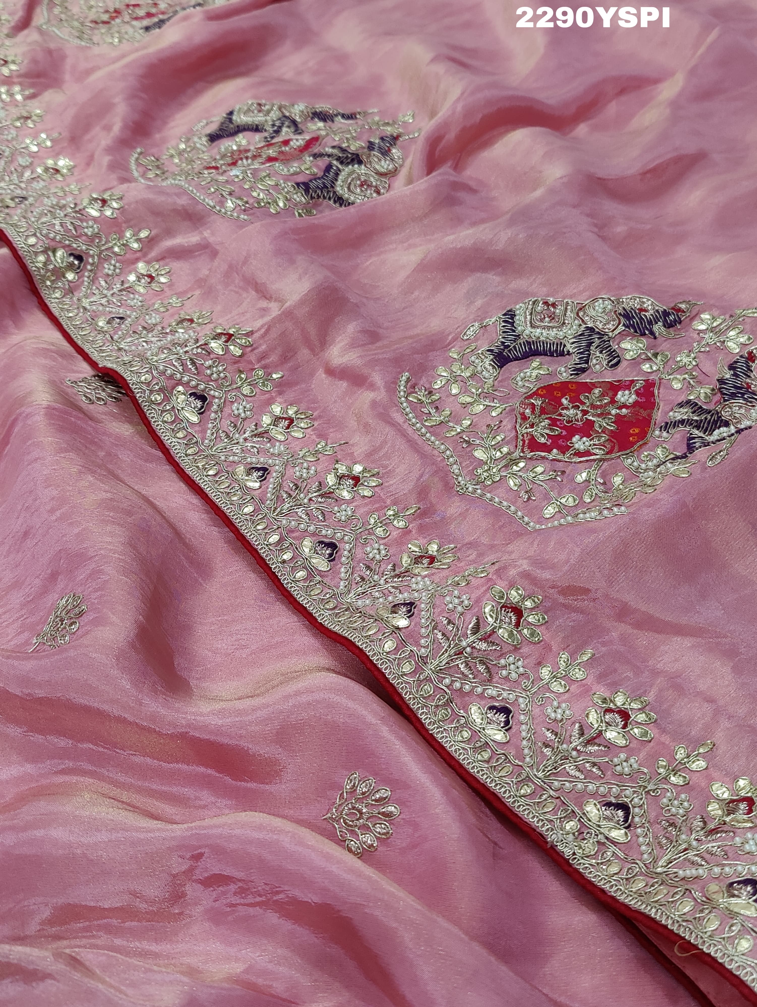 KcPc New Chinon Silk Designer Style With embroidery Gotapatti Work Saree PAL
