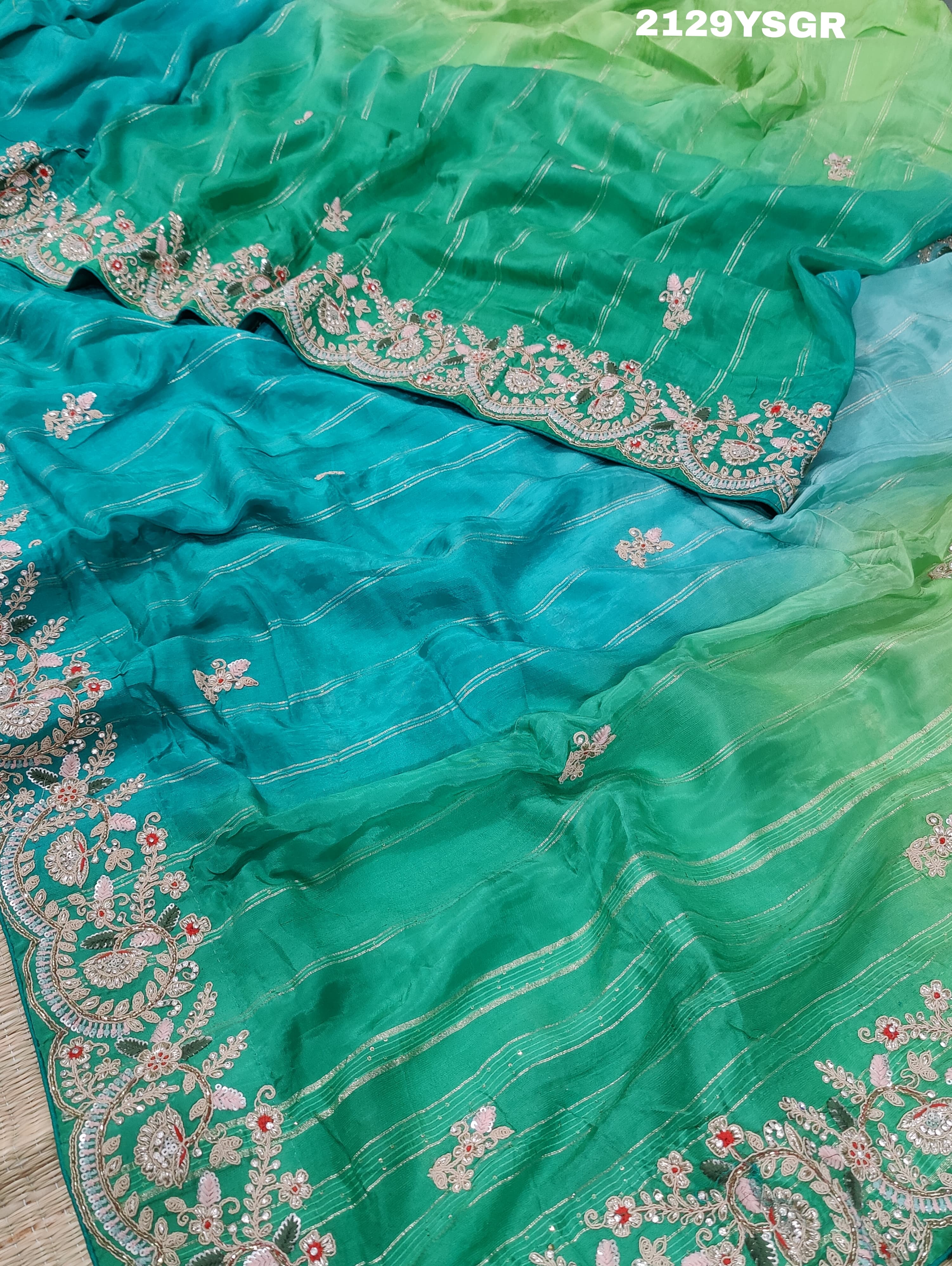 KcPc New Lounch H O Silk Double Shade Style Cutdana Work Saree PLK
