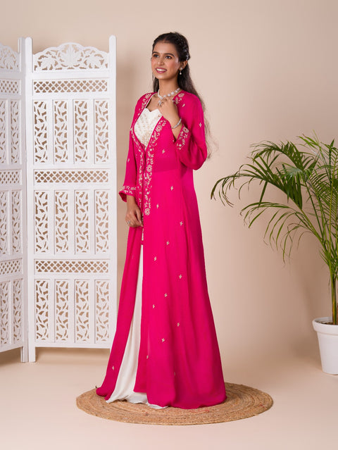 KcPc New Pure Georgette  Crop Top Style With Zardoji Work indo western Dress MUL
