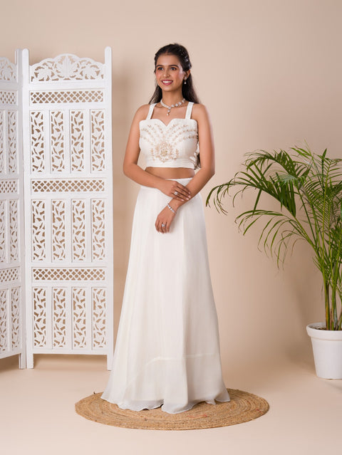 KcPc New Pure Georgette  Crop Top Style With Zardoji Work indo western Dress MUL