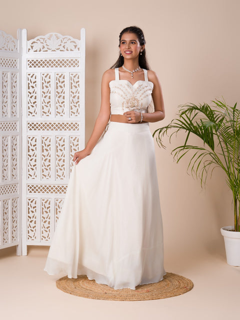 KcPc New Pure Georgette  Crop Top Style With Zardoji Work indo western Dress MUL