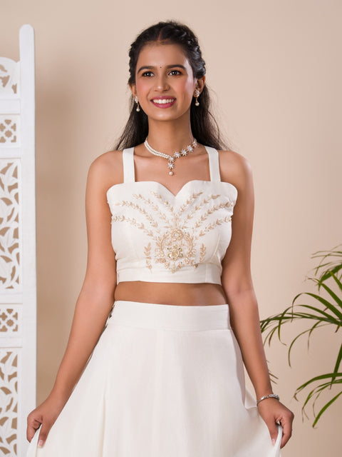 KcPc New Pure Georgette  Crop Top Style With Zardoji Work indo western Dress MUL
