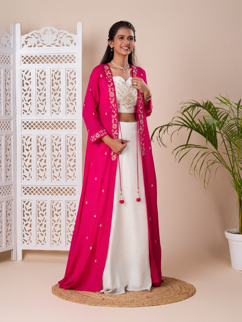 KcPc New Pure Georgette  Crop Top Style With Zardoji Work indo western Dress MUL