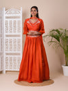 KcPc New Chinon Silk Bollywood White beads workindo western Dress MUL