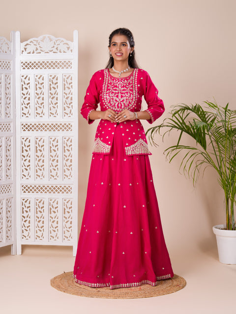 KcPc New Latest Chinon Silk Bollywood Gotapatti work  indo western Dress MUL