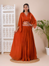 KcPc New Latest Georgette Fabric Cutdana kashida work indo western Dress MUL