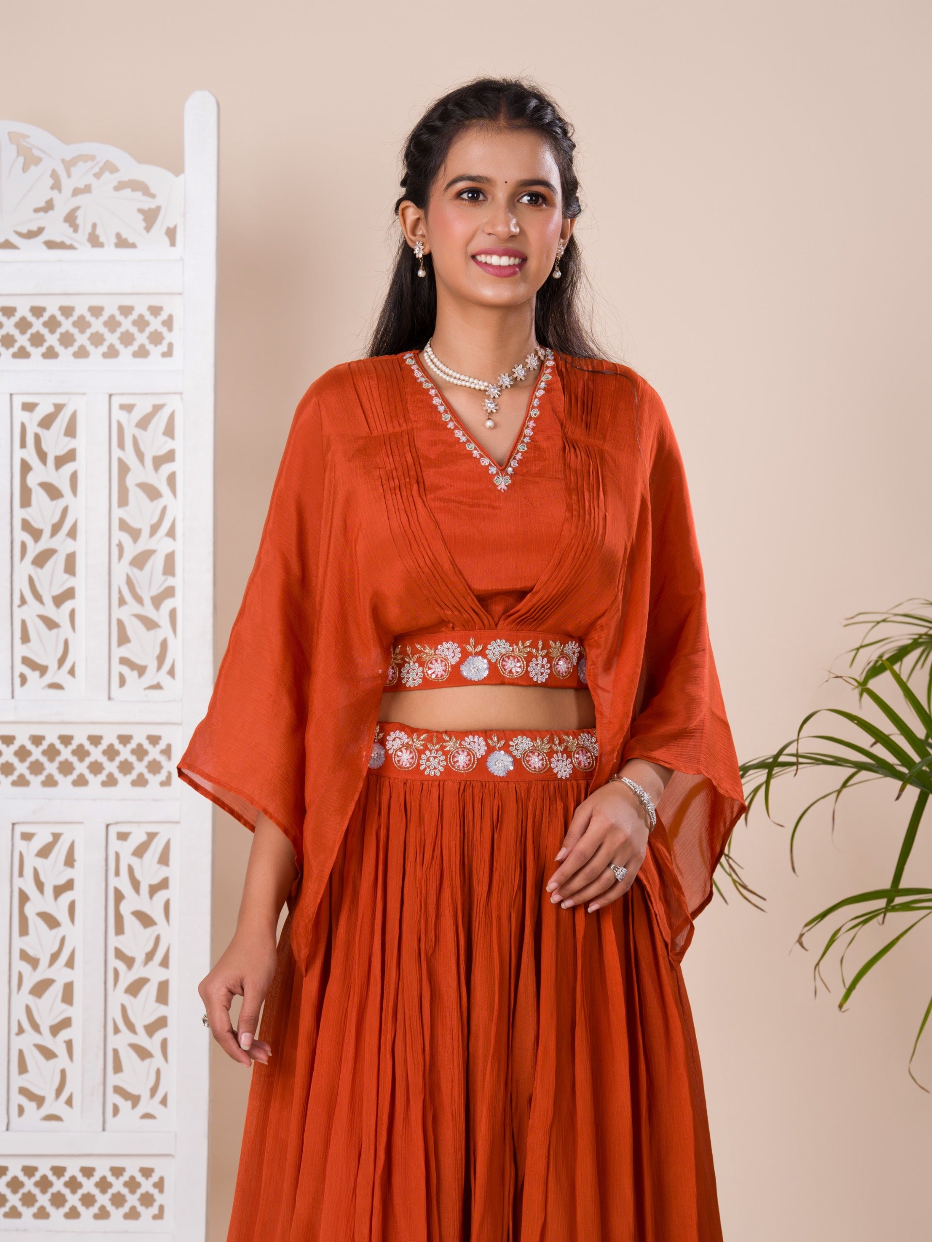 KcPc New Latest Georgette Fabric Cutdana kashida work indo western Dress MUL