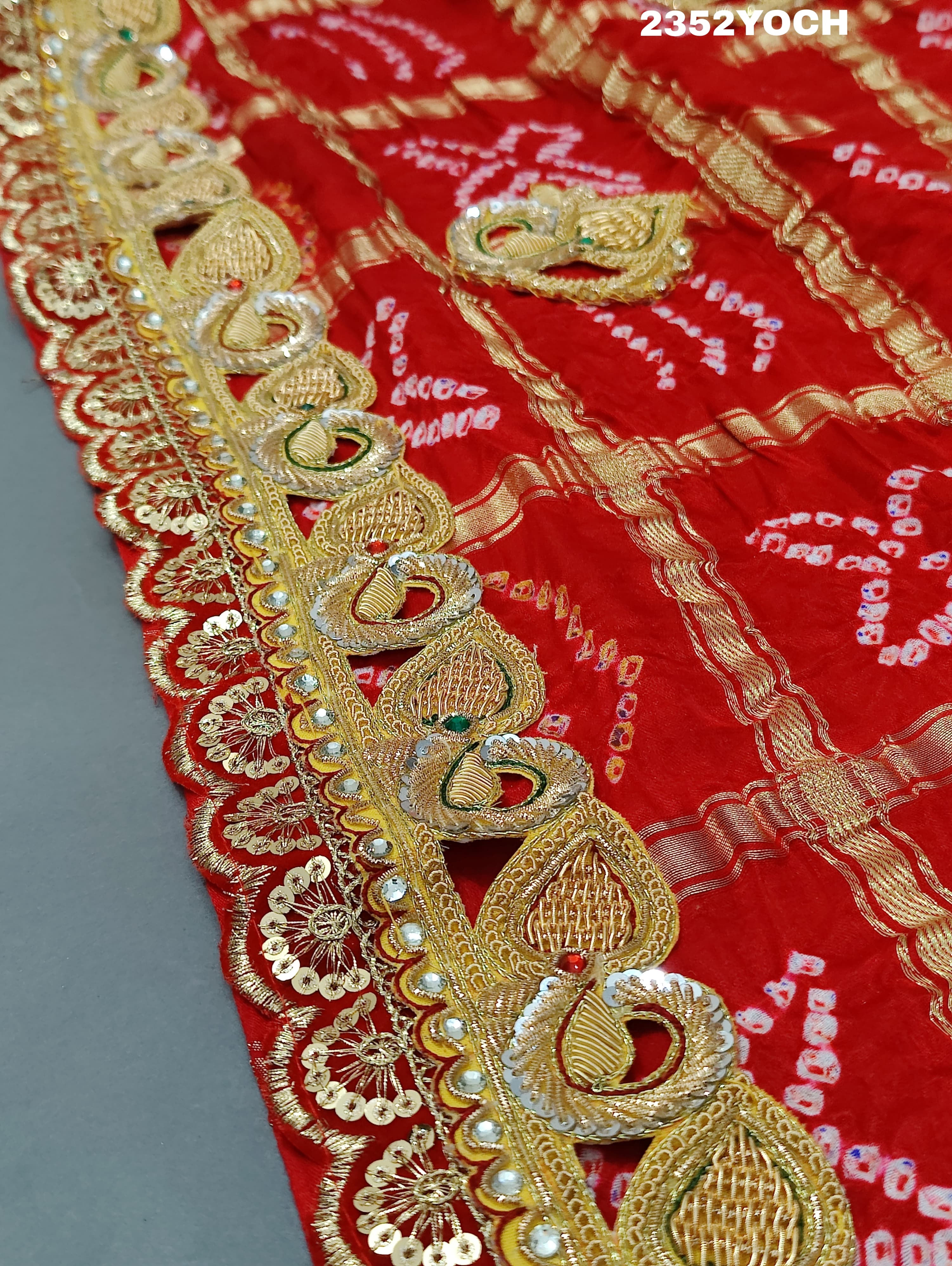 Buy New Premium Bandhani Pila Chunri Bel Buti Work KcPc