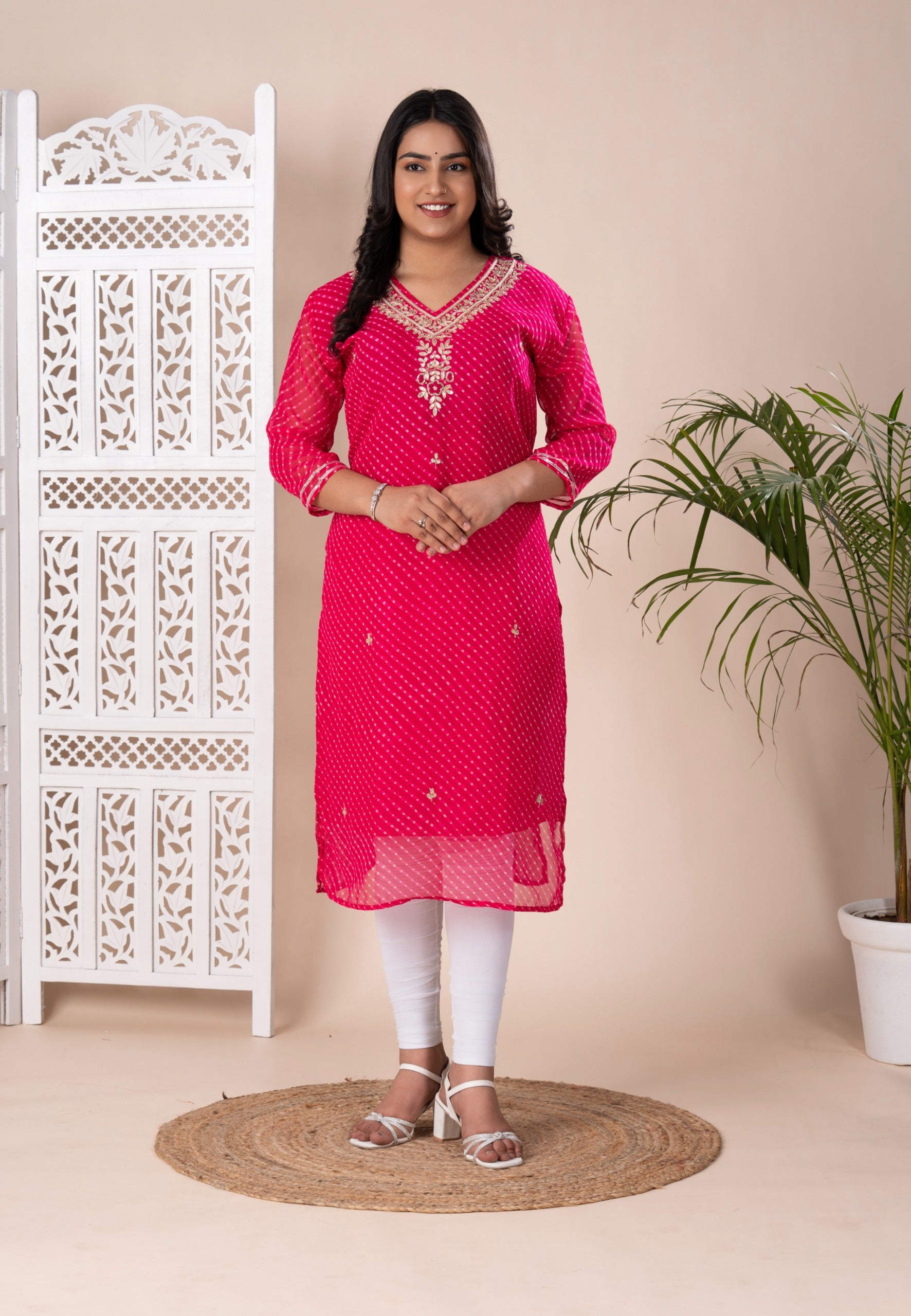 KcPc New Latest Jaipuri Traditional Gotapatti Handwork Long Straight KurtisKML