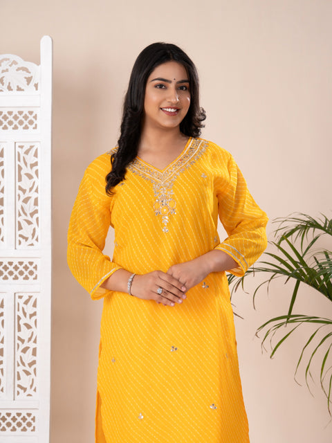 KcPc New Jaipuri Traditional Gotapatti Handwork Long Straight Kurtis