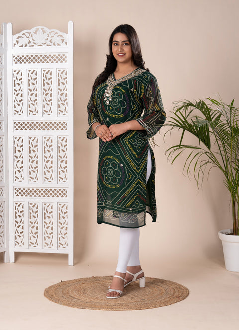 KcPc Latest Pure Georgette Marwadi Chunri Bandhej Gotapatti Zaridoji work Kurtis