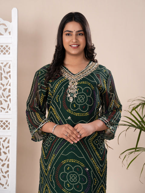 KcPc Latest Pure Georgette Marwadi Chunri Bandhej Gotapatti Zaridoji work Kurtis