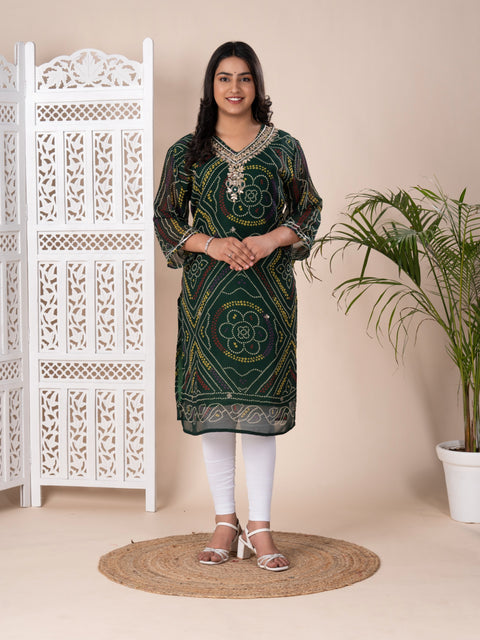 KcPc Latest Pure Georgette Marwadi Chunri Bandhej Gotapatti Zaridoji work Kurtis
