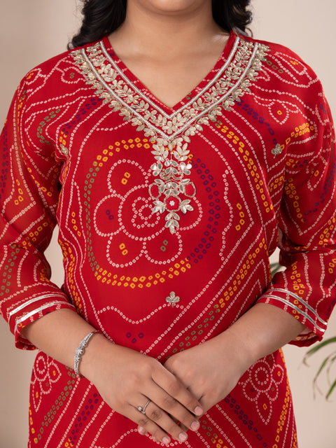 KcPc New Pure Georgette Marwadi Chunri Bandhej Gotapatti Zaridoji work Kurtis