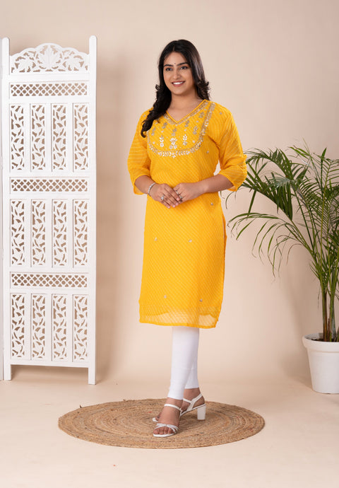 KcPc New Arrival Jaipuri Traditional Marwadi Gotapatti Handwork Long Straight Kurtis