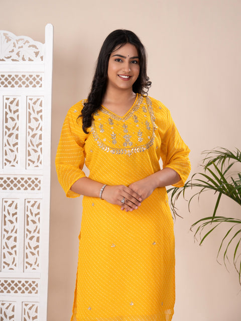 KcPc New Arrival Jaipuri Traditional Marwadi Gotapatti Handwork Long Straight Kurtis