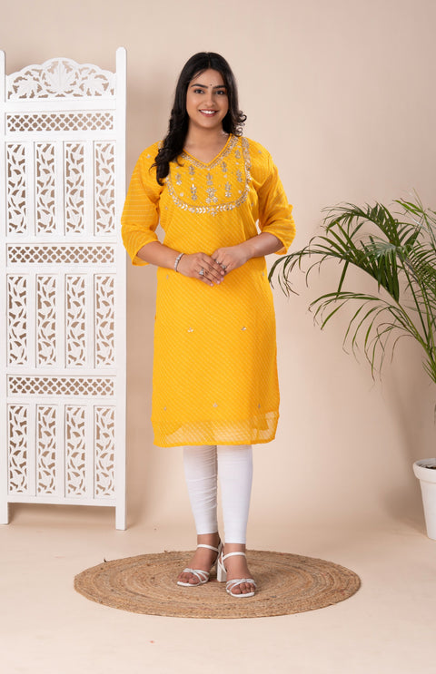 KcPc New Arrival Jaipuri Traditional Marwadi Gotapatti Handwork Long Straight Kurtis