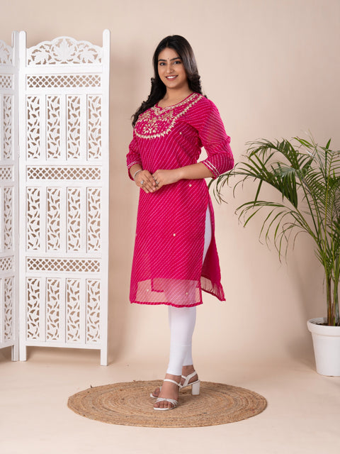 KcPc New Jaipuri Traditional Marwadi Gotapatti Handwork Long Straight Kurtis