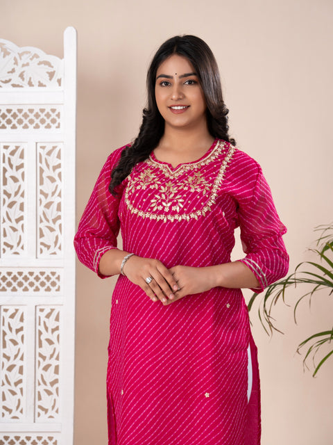 KcPc New Jaipuri Traditional Marwadi Gotapatti Handwork Long Straight Kurtis