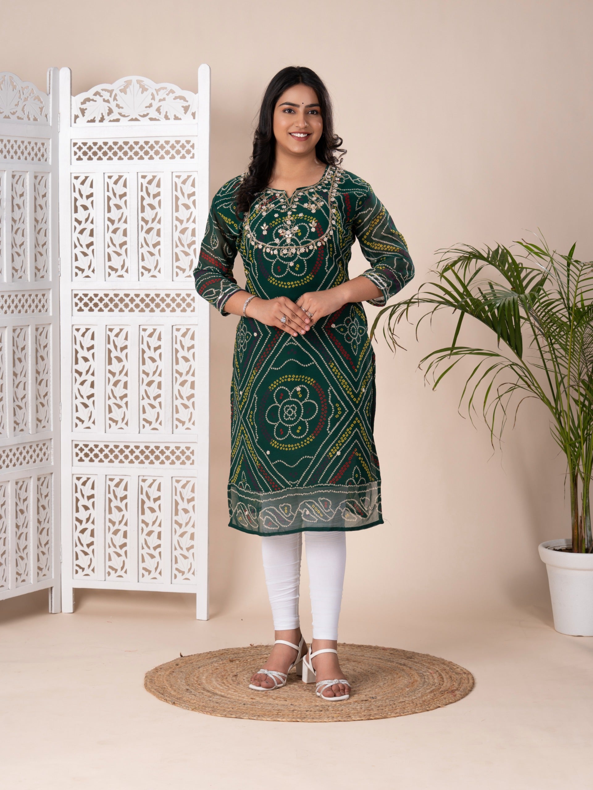 KcPc New Arrival Jaipuri Traditional Marwadi Gotapatti Handwork Long Straight KurtiKML