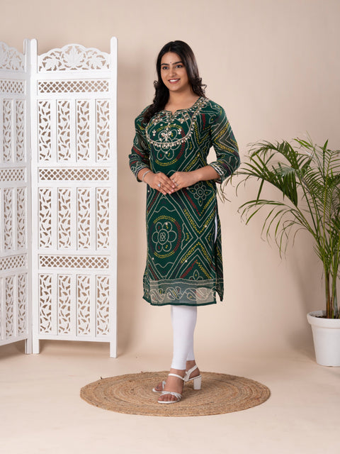 KcPc New Arrival Jaipuri Traditional Marwadi Gotapatti Handwork Long Straight Kurti