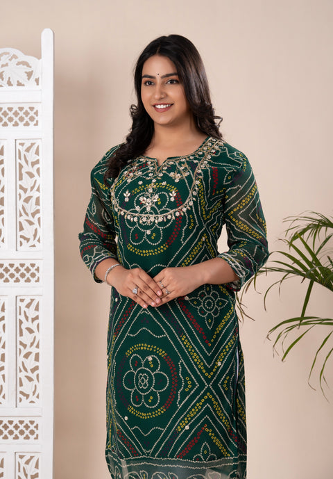 KcPc New Arrival Jaipuri Traditional Marwadi Gotapatti Handwork Long Straight Kurti