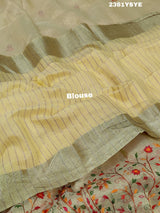  Kota Doriya Designer With Kashida Work Beige saree with floral patterns and a border 