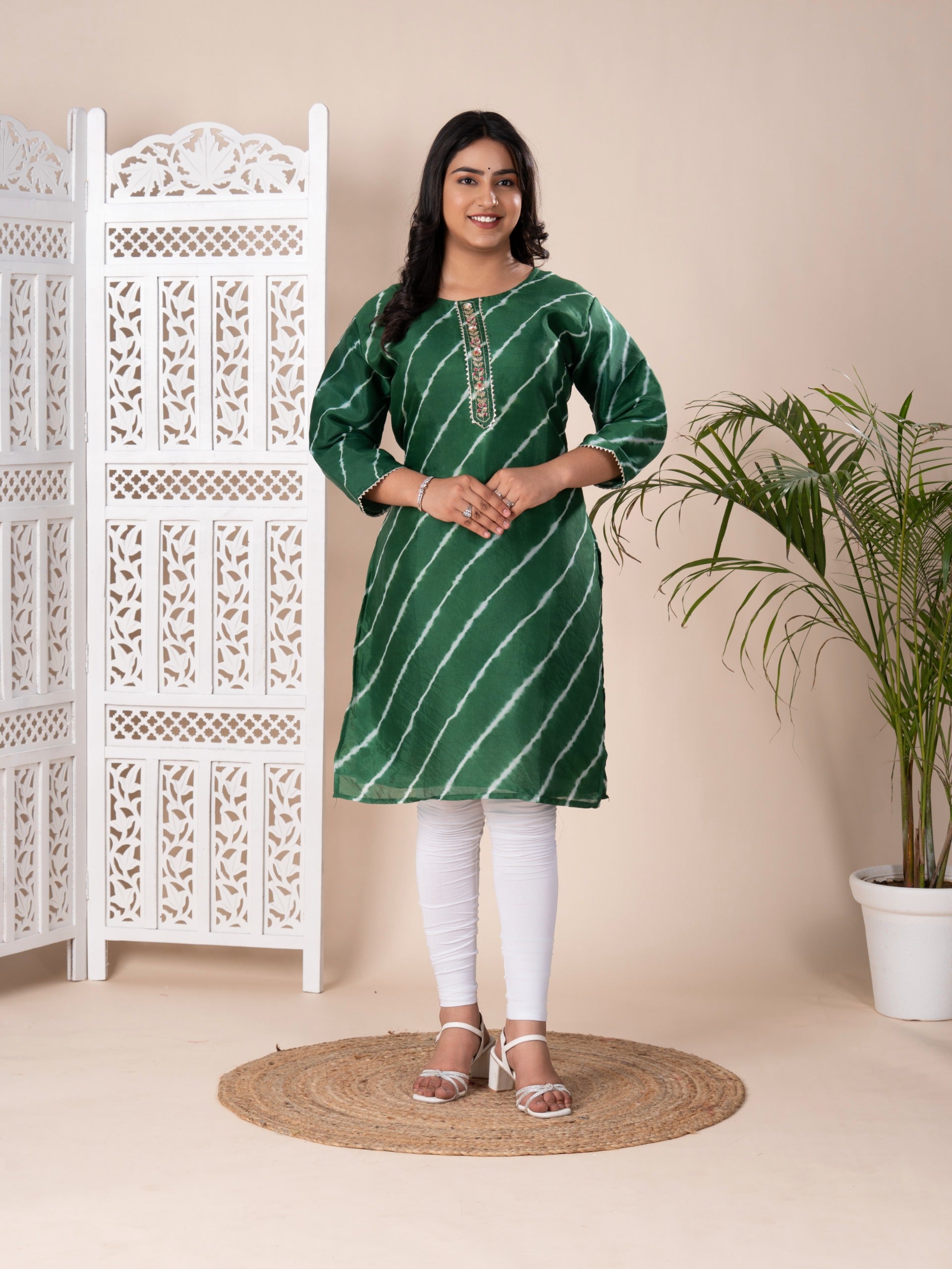 KcPc New Beautiful Jaipuri Designer Chinon Lehriya Style Kurti KML