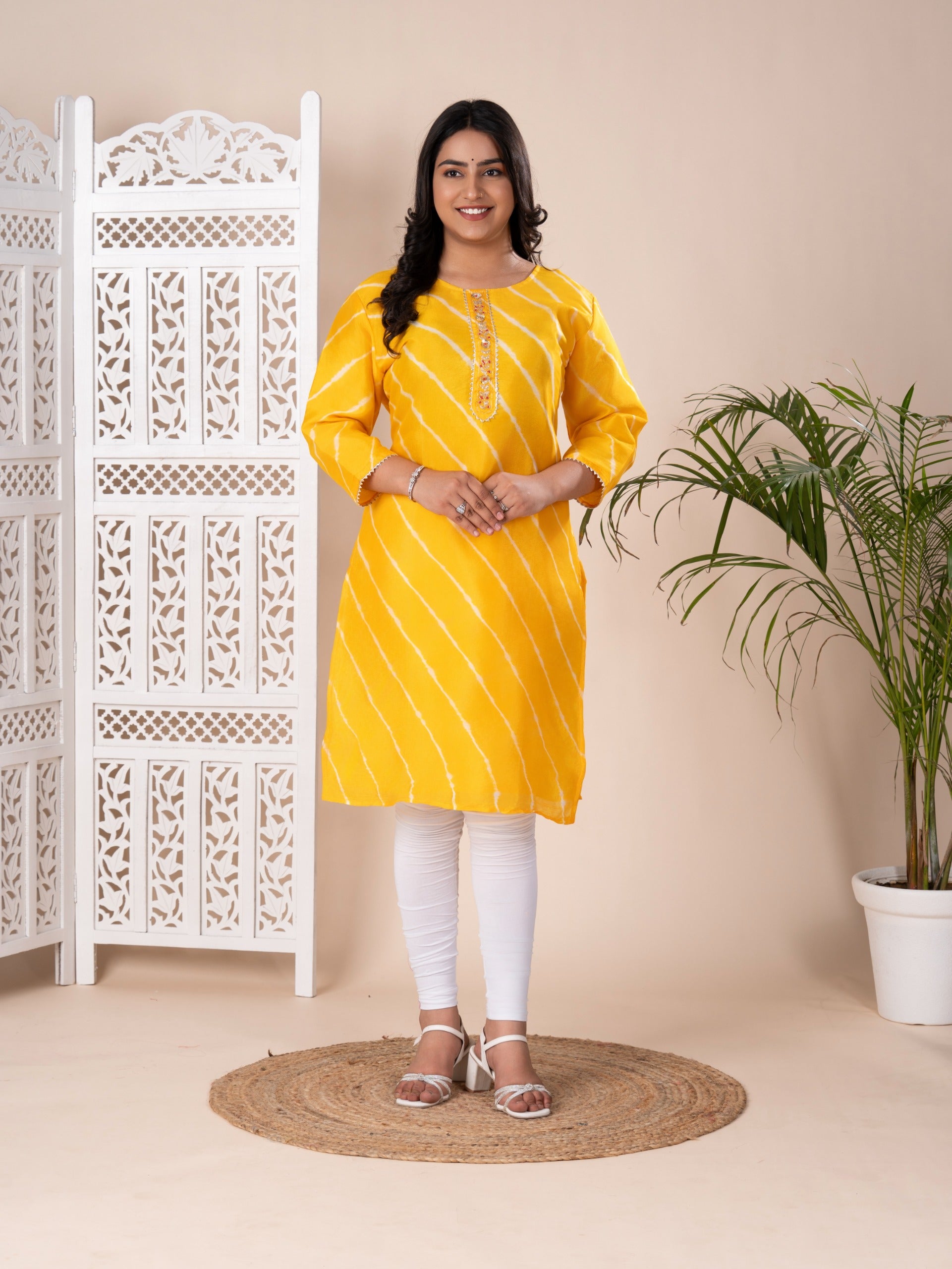 KcPc New Jaipuri Designer Chinon Lehriya Style Kurti KML