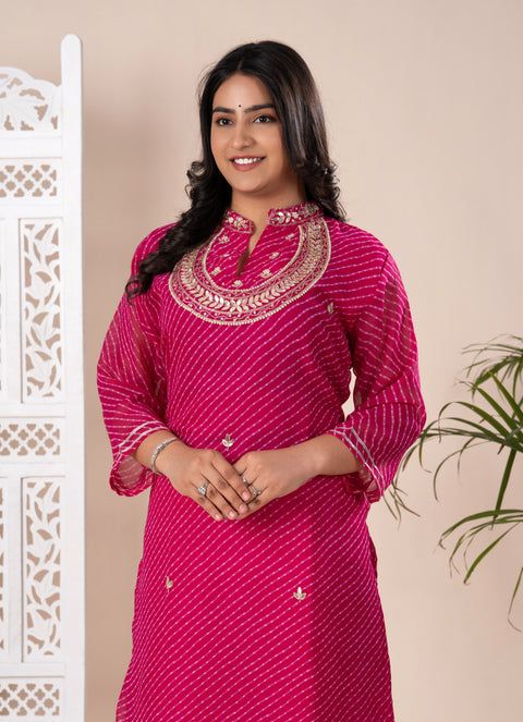 KcPc New Launch Jaipuri  Georgette Leheriya Style With Gotapatti Work Kurti KML