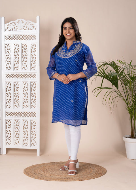 KcPc New Arrival Jaipuri  Georgette Leheriya Style With Gotapatti Work Kurti KML