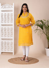 KcPc New Beautiful JaipuriGeorgette Leheriya Style With Gotapatti Work Kurti KML
