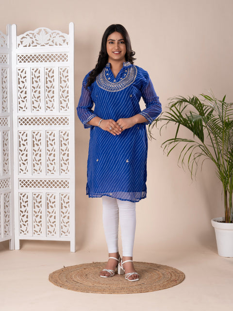 KcPc New Arrival Jaipuri  Georgette Leheriya Style With Gotapatti Work Kurti KML