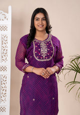 KcPc Latest New Arrival Jaipuri Traditional Marwadi Leheriya Gotapatti Handwork Long Straight KurtiKML