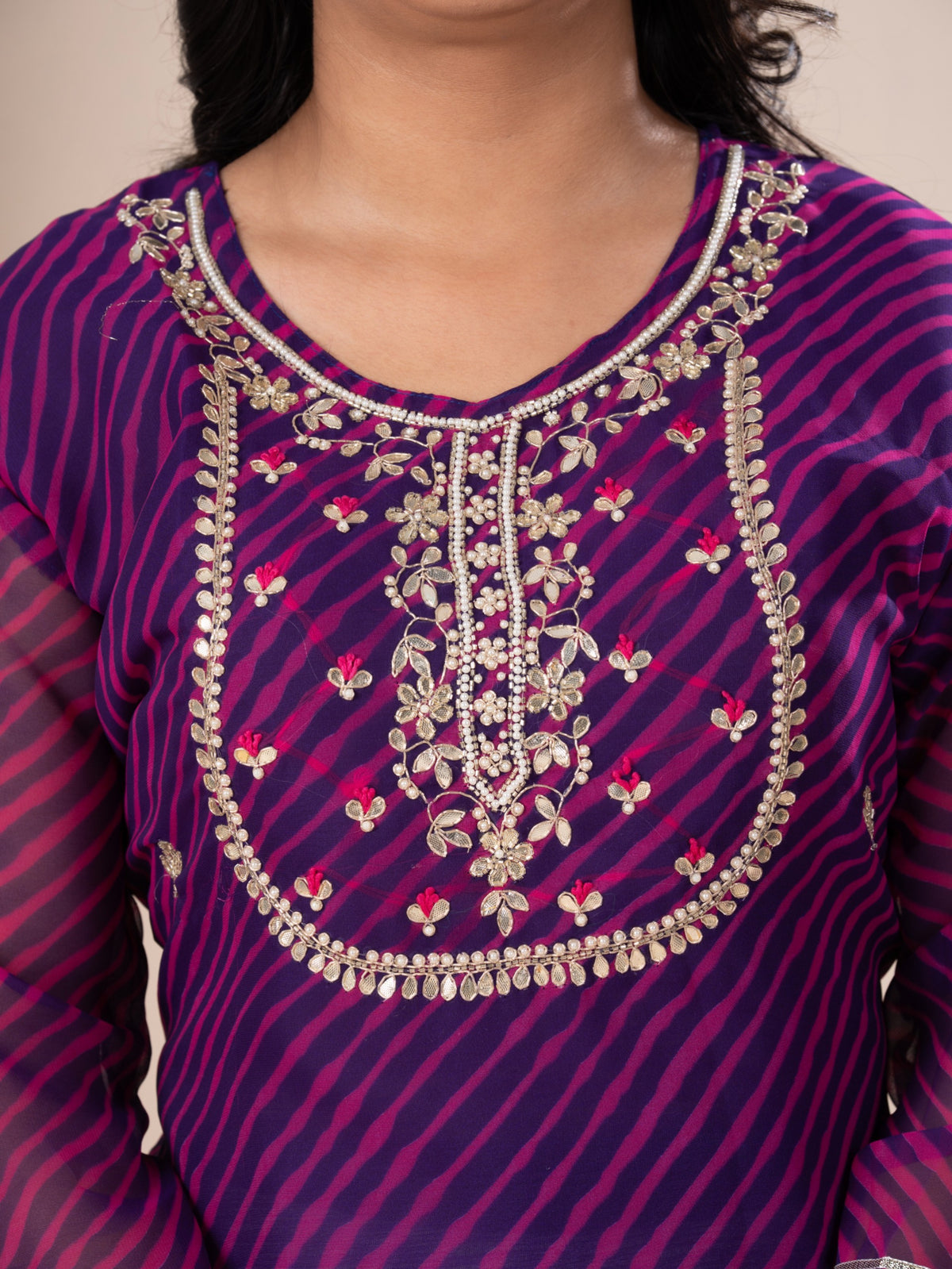 KcPc Latest New Arrival Jaipuri Traditional Marwadi Leheriya Gotapatti Handwork Long Straight KurtiKML