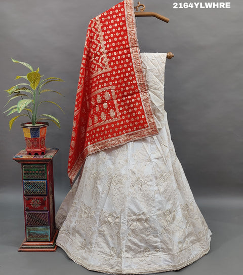 KcPc Lounch A Upada silk Banarasi White Beads Work Lehenga RTK